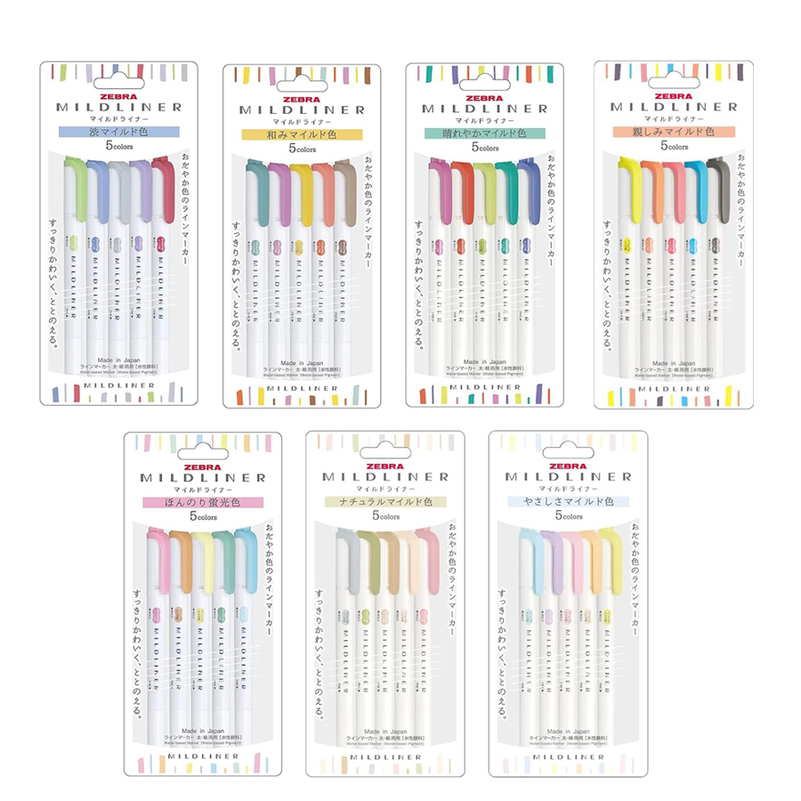 Pastel Highlighter Set Double Ended - Маркер Zebra Mildliner, полный набор пастельных