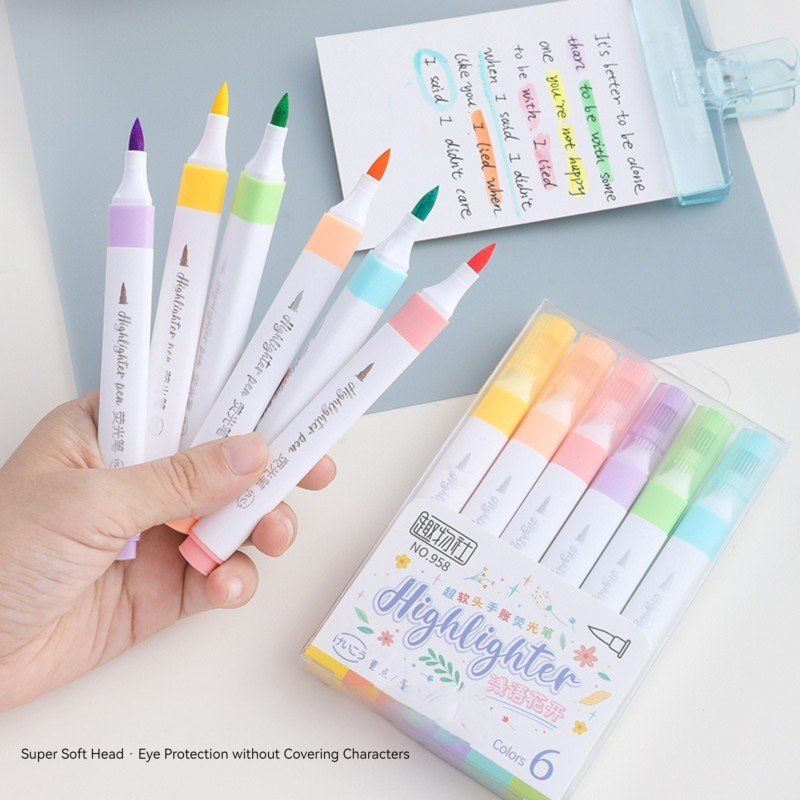 Pastel Highlighter Set Double Ended - Набор флуоресцентных маркеров-карандашей, 6 цветов