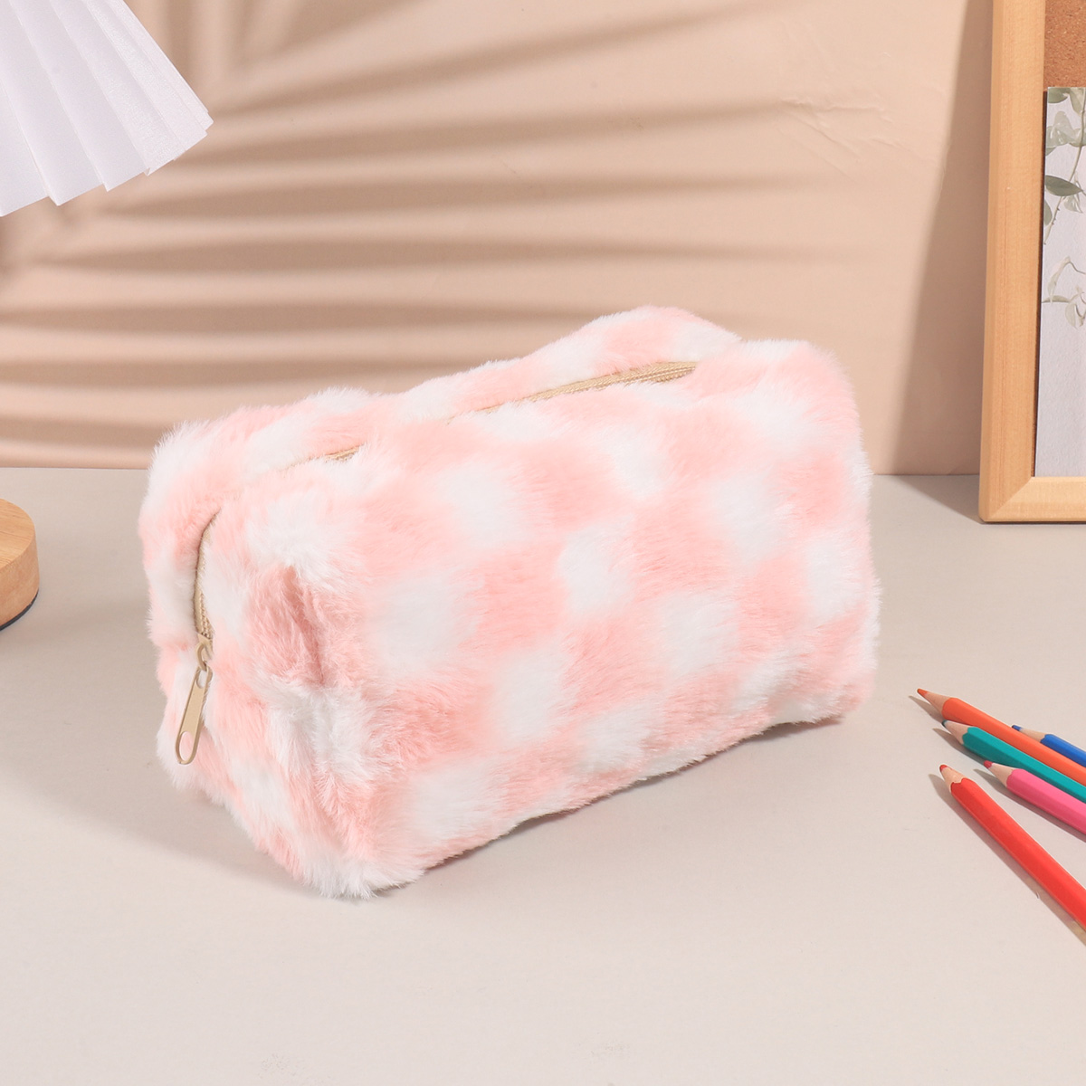 Aesthetic Large Pencil Case Pouch - Милый корейский пенал в клетку, большой