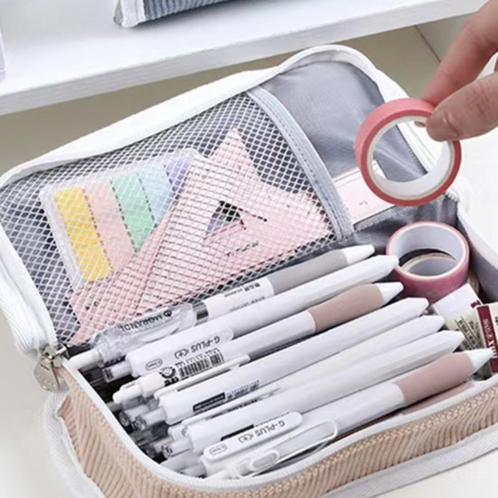 Aesthetic Large Pencil Case Pouch - Розово-сине-серый пенал-органайзер для рабочего стола в